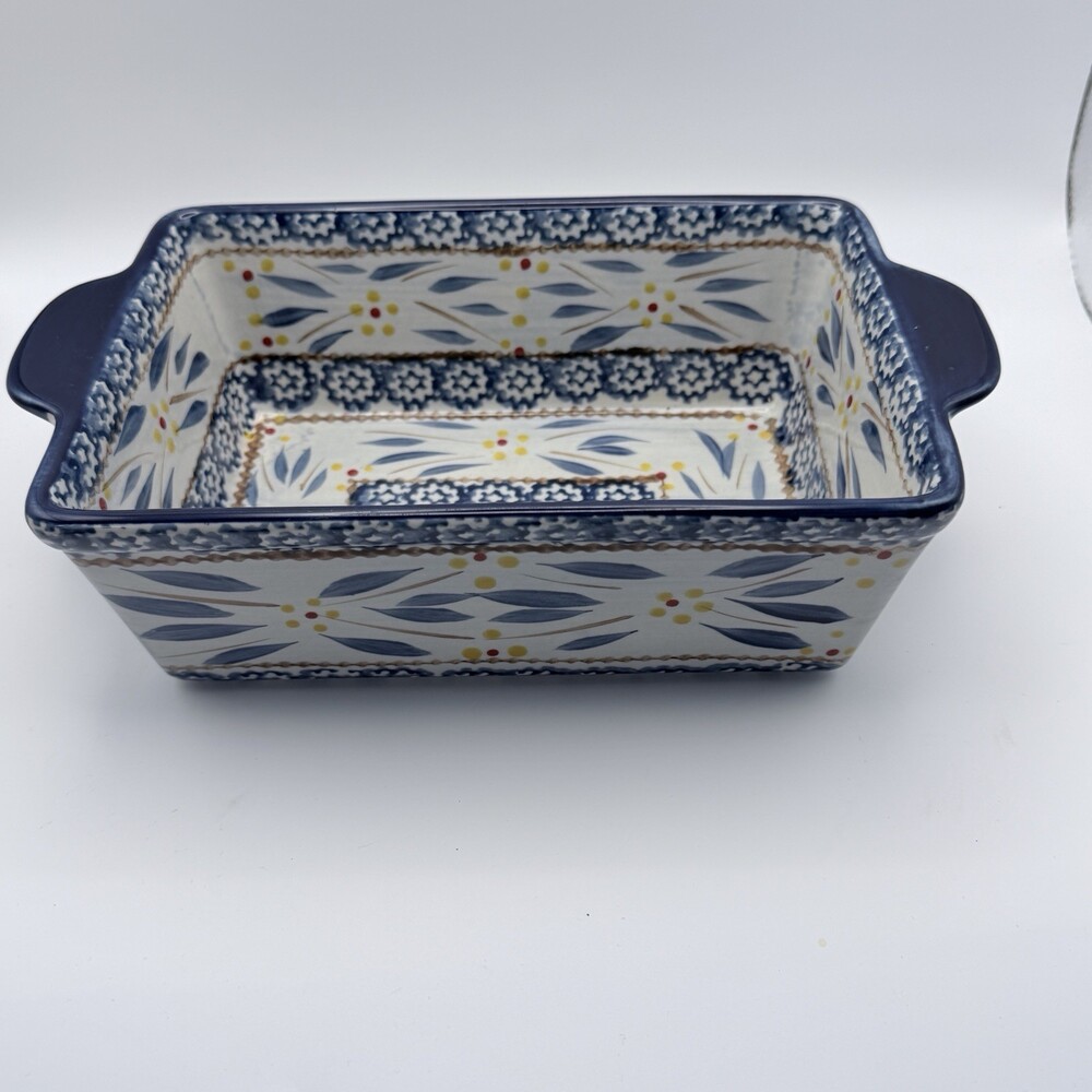 TempTations by Tara Old World Baking Pan Blue White Floral 1.5qt 9x6", Ceramic